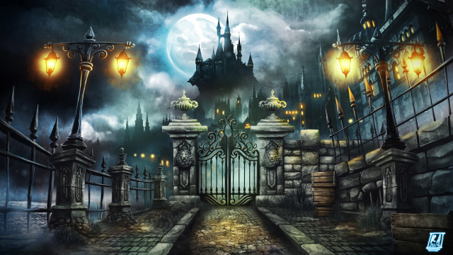 Castle gate full moon sky free wallpaper - medium preview image