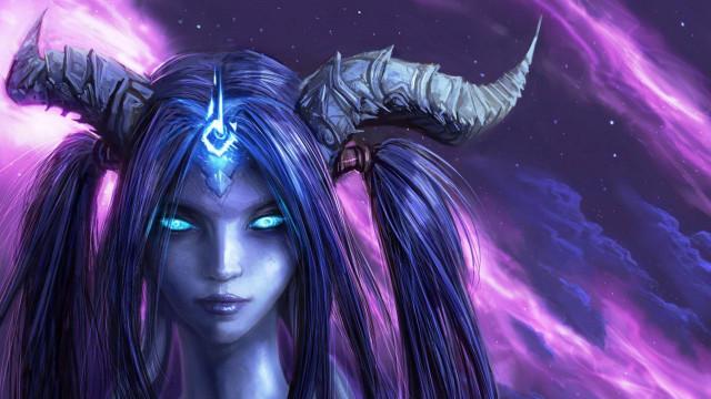 Woman horns blue eyes purple free wallpaper - medium preview image