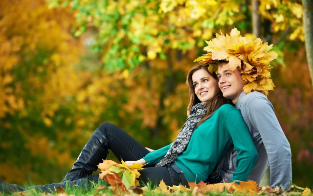 Two people sitting leaves heads free wallpaper - medium preview image