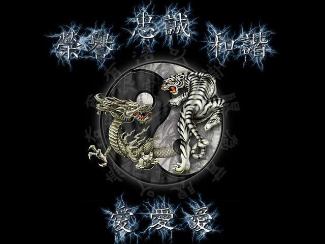 White tigers yin yang psychedelic free wallpaper - medium preview image