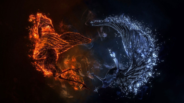 Fire water man woman scene free wallpaper for desktop - medium preview image