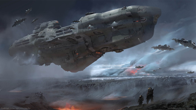 Sci fi ship mountain cliff free wallpaper - medium preview image