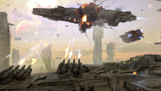 Sci fi fighter flying city free wallpaper - medium preview image