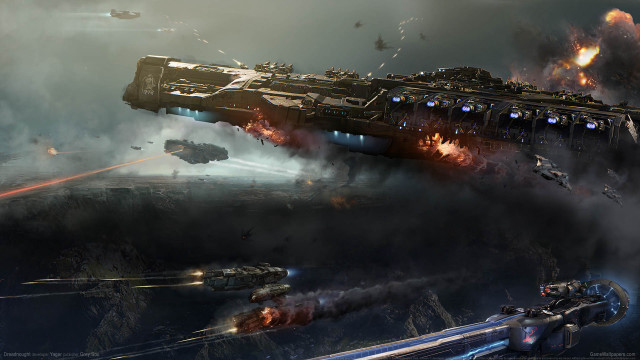 Large ship flying lights smoke free wallpaper - medium preview image