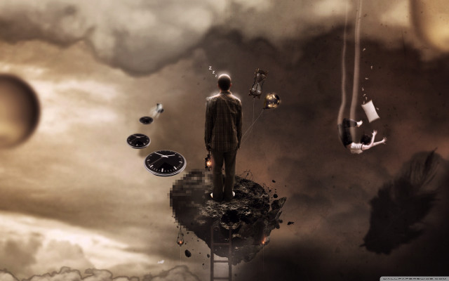 Man tower clock floating objects free wallpaper - medium preview image
