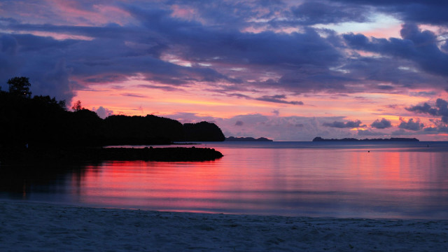 Sunset beach boat islands clouds free wallpaper - medium preview image