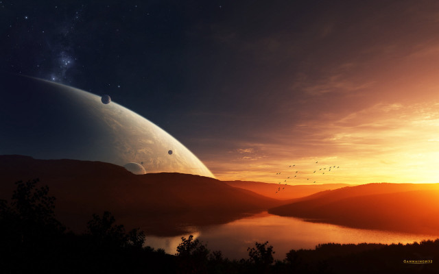 Planet lake star sunset space free wallpaper - medium preview image