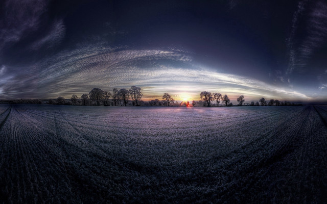 Field trees sky clouds sunset free wallpaper - medium preview image