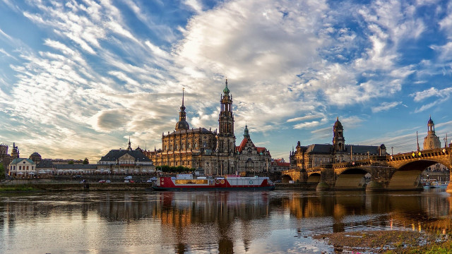 River bridge building cloudy sky free wallpaper - medium preview image