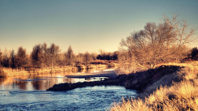 River field forest sunset bridge free wallpaper - medium preview image