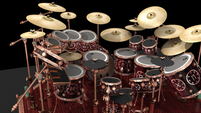 Drums cymbals wooden floor black free wallpaper - medium preview image