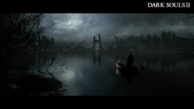 Man boat dark lake castle free wallpaper - medium preview image
