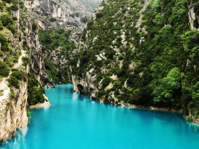 Blue lake mountains trees valley free wallpaper - medium preview image