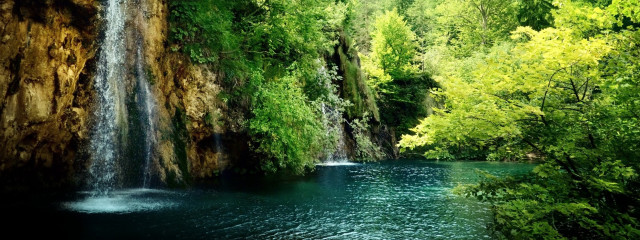 Waterfall forest blue pool nature free wallpaper - medium preview image