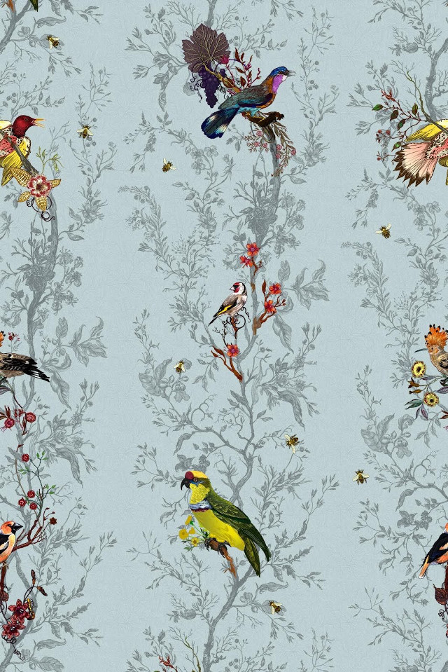 Birds flowers blue background leaves free wallpaper - medium preview image