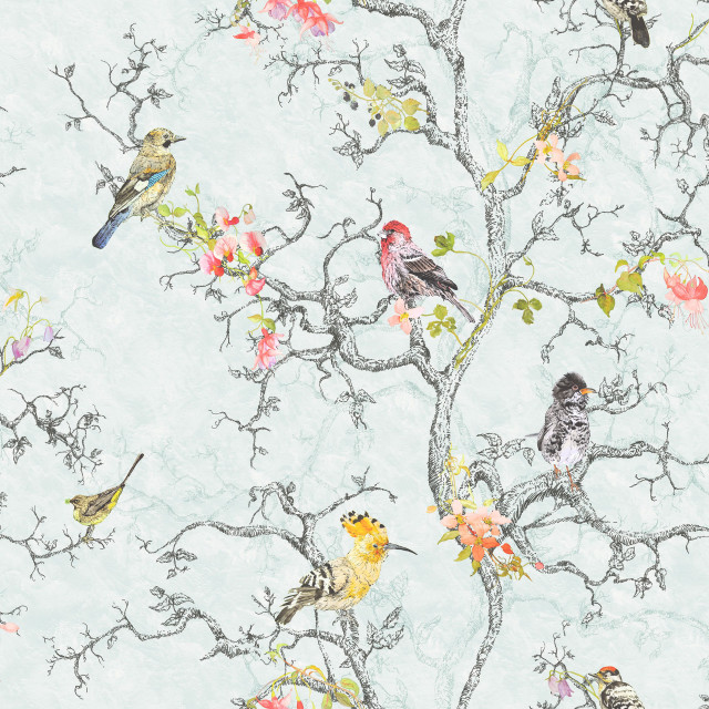 Flock birds tree branch flowers free wallpaper - medium preview image