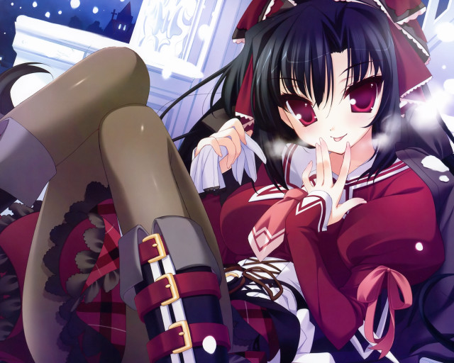Anime girl black hair red #3 free wallpaper - medium preview image