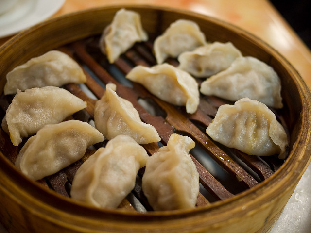 Wooden basket filled dumplings table free wallpaper - medium preview image