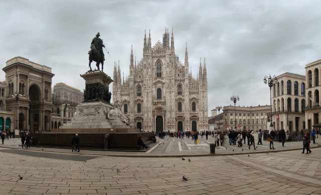 Large building statue people walking free wallpaper - medium preview image