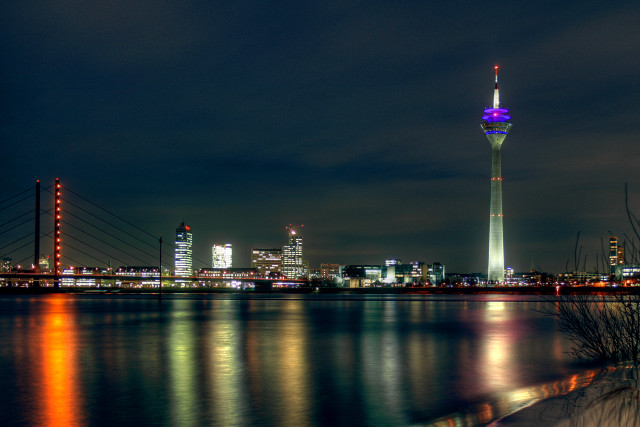 City skyline night tower reflection free wallpaper - medium preview image