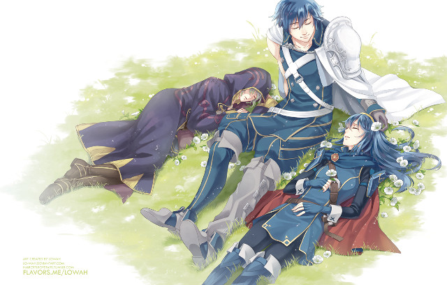 Anime characters laying grass flowers free wallpaper - medium preview image