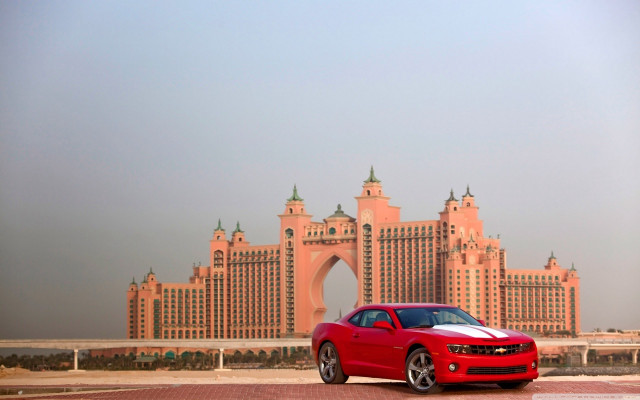 Red car clock tower large free wallpaper - medium preview image