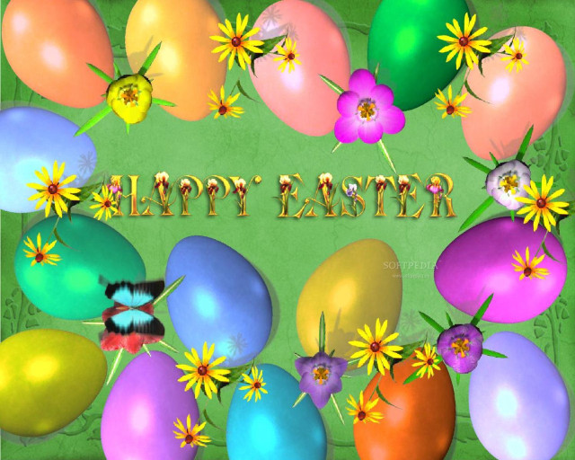 Happy easter eggs flowers green free wallpaper - medium preview image