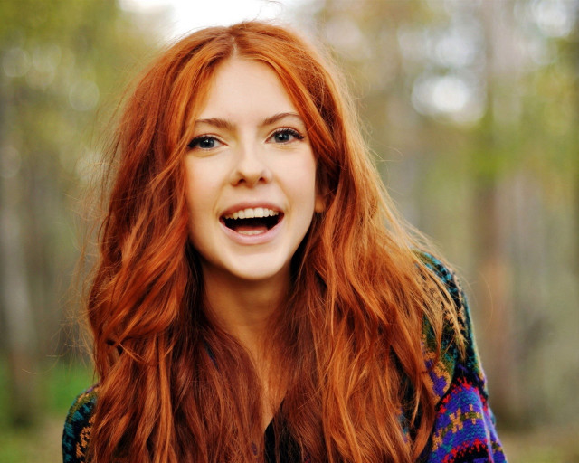 Woman red hair smiling cell free wallpaper - medium preview image