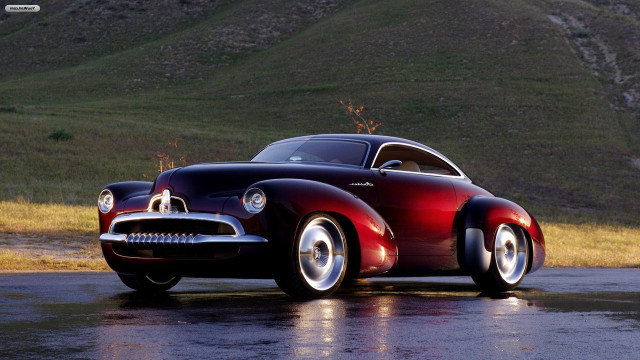 Red black car wet road free wallpaper - medium preview image