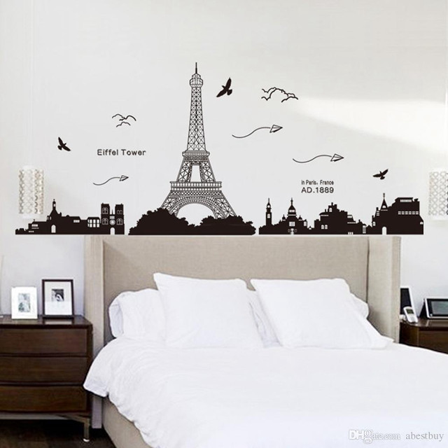 Bedroom eiffeltower birds graffiti city free wallpaper - medium preview image