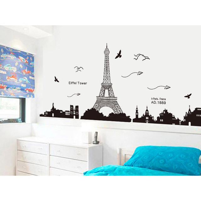 Bedroom eiffel tower wall sticker free wallpaper - medium preview image