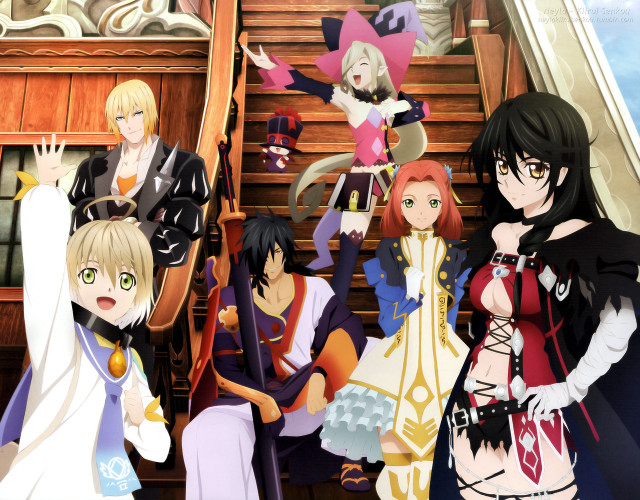 Anime characters staircase background foreground free wallpaper - medium preview image