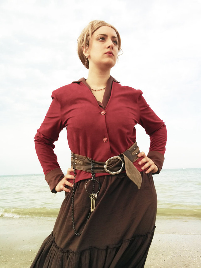 Woman beach dress belted shirt free wallpaper - medium preview image