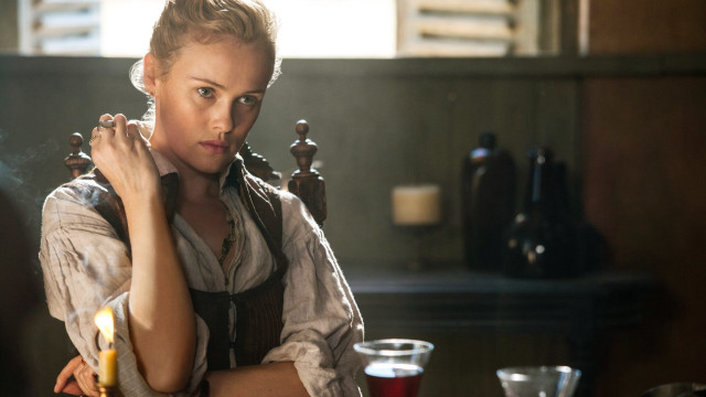 Woman sitting table candle wine free wallpaper - medium preview image