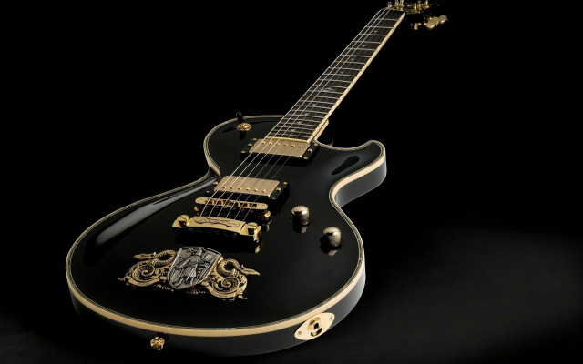Black guitar gold trim rococo free wallpaper - medium preview image