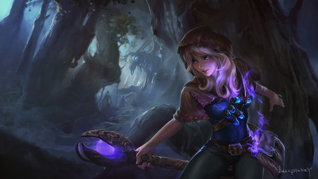 Woman forest purple light holding free wallpaper - medium preview image