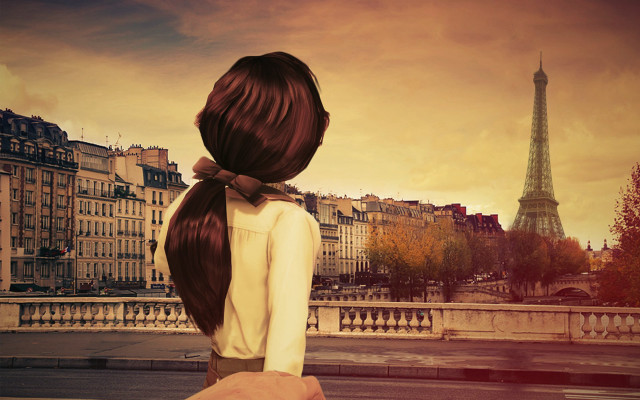 Woman long hair cityscape eiffel free wallpaper - medium preview image