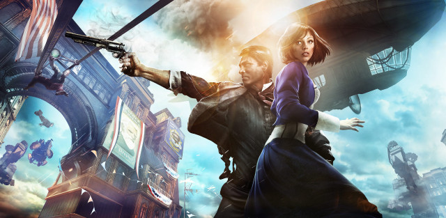 Man woman guns clock tower free wallpaper - medium preview image