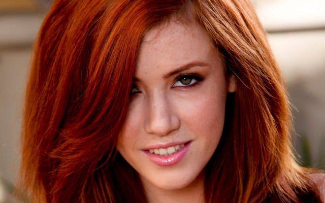 Woman red hair white shirt #7 free wallpaper - medium preview image