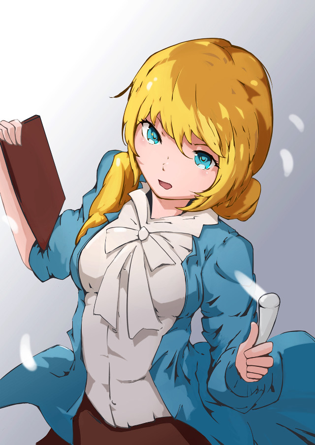 Blonde woman blue dress holding free wallpaper - medium preview image