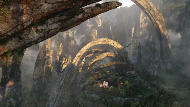 Foggy forest rock formation sunbeam free wallpaper - medium preview image