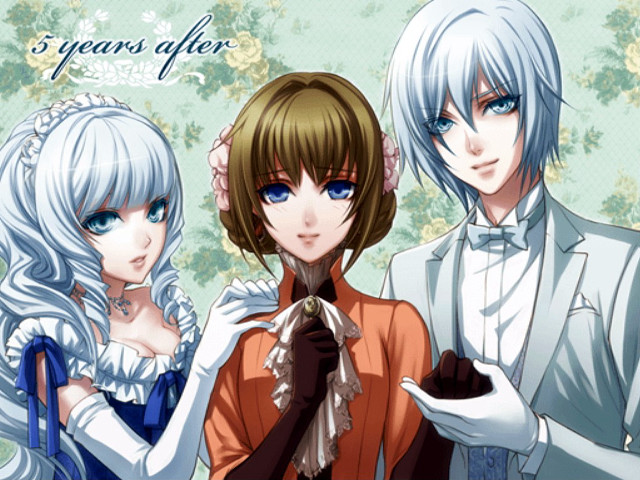 Three white haired people blue free wallpaper - medium preview image