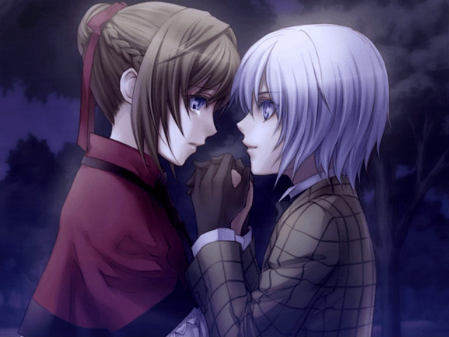 Anime characters hugging full moon free wallpaper - medium preview image