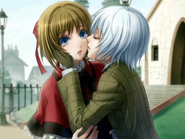 Anime couple hugging clock tower free wallpaper for desktop - medium preview image
