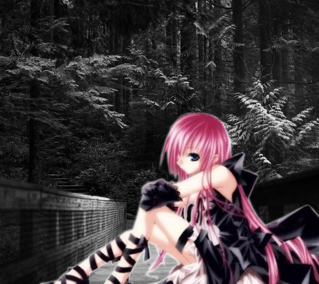 Pink hair gothic bridge city free wallpaper - medium preview image