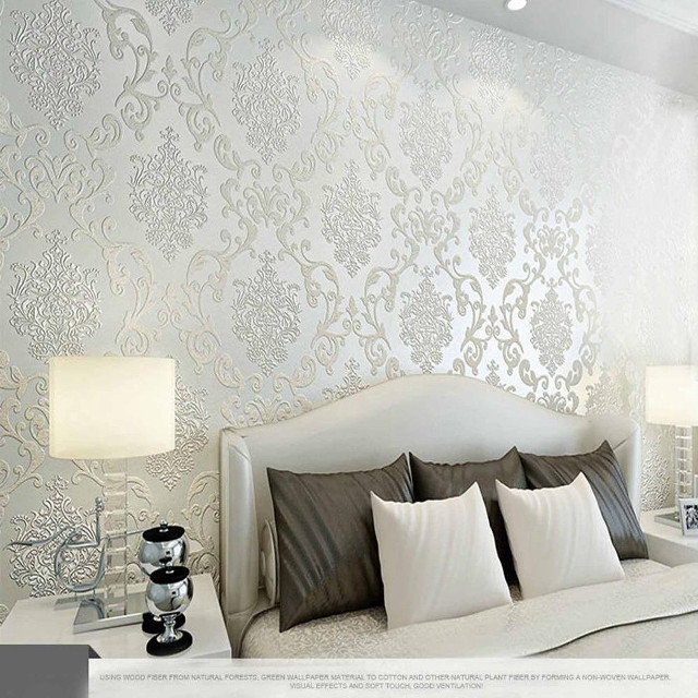 White bedroom flower pattern ink free wallpaper - medium preview image
