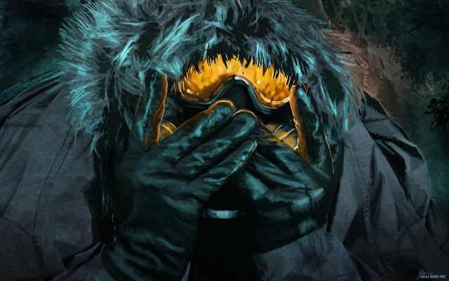 Man black jacket covering face free wallpaper - medium preview image