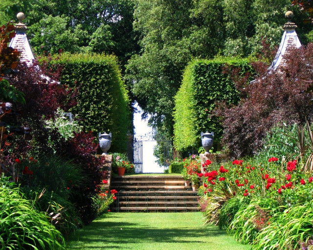 Garden flowers stairs trees nature free wallpaper - medium preview image