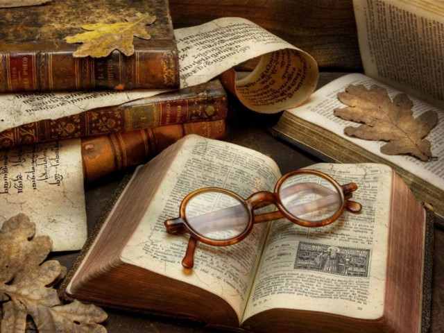 Glasses open book pile leaves free wallpaper - medium preview image