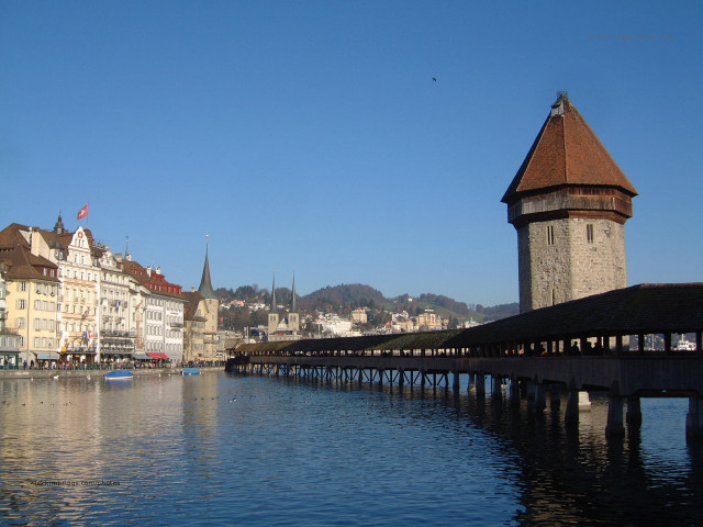 Bridge water buildings clock tower free wallpaper - medium preview image